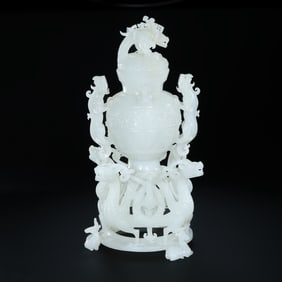 Chinese Qing Dynasty Hetian White Jade Vase with Double Dragon Pattern