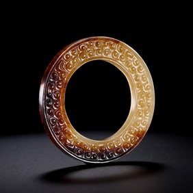 Chinese Han Dynasty White Jade Red Patinated Bi