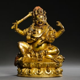 Chinese Ming Dynasty Gilded Bronze Seated Statue of the God of Wealth