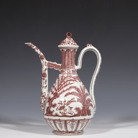 Chinese Yuan Dynasty Underglaze Red Flower Pattern Ewer