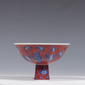 Blue and white alum red high-footed cup, Xuande period, Ming Dynasty, China