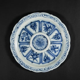 Chinese Yuan Dynasty Blue and White Eight Treasures Pattern Plate