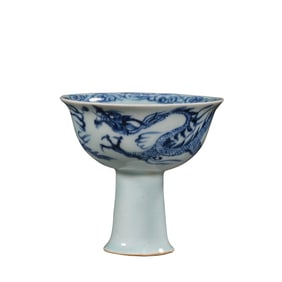 Chinese Yuan Dynasty Blue and White Dragon Stem Cup