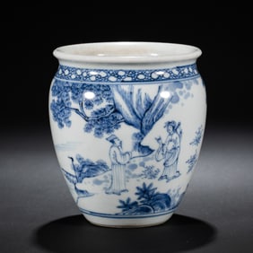 Chinese Qing Dynasty Blue and White Character Story Jar