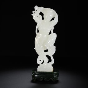 Chinese Qing Dynasty Hetian white jade standing figure