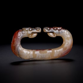Chinese Warring States Period Red Agate Double Dragon Pendant
