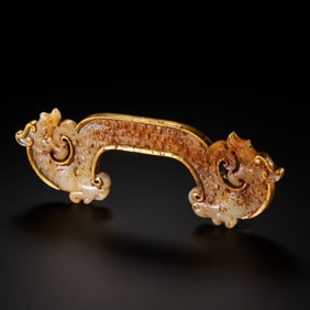Chinese Han Dynasty Gilded Double Dragon Pendant