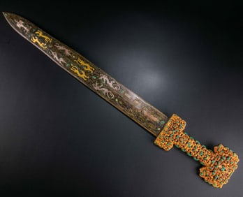 Chinese Warring States Period Gold, Silver and Turquoise Inlaid Sword