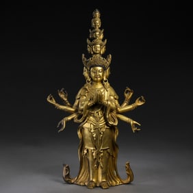 Chinese Qing Dynasty Gilt Bronze Standing Buddha