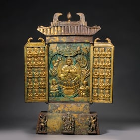 Chinese Liao Dynasty Gilded Bronze Buddha Shrine