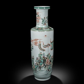 Chinese Qing Dynasty Five-color Character Story Pattern Plate Mouth Large Vase