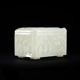 Hetian white jade carved square lidded box, Qing dynasty, China