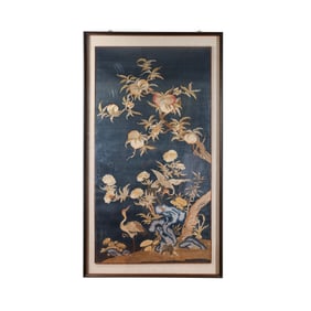 Chinese Qing Dynasty Yue Embroidery Longevity Peach Pattern Hanging Screen