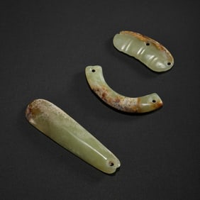 A group of jade artifacts from the Hongshan culture of China's Hongshan period