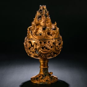 Chinese Han Dynasty Gilded Bronze Boshan Furnace