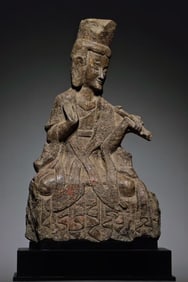 Chinese Northern Wei Dynasty Bluestone Cliff Carving Seated Statue