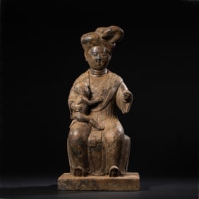 Chinese Tang Dynasty Bluestone Fat Woman Seated Statue