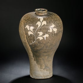 Korean Goryeo Celadon Plum Vase with Floral Pattern