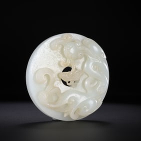 Chinese Qing Dynasty Hetian white jade Chilong jade bi