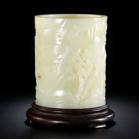Chinese Qing Dynasty Hetian Jade Carved Brush Holder