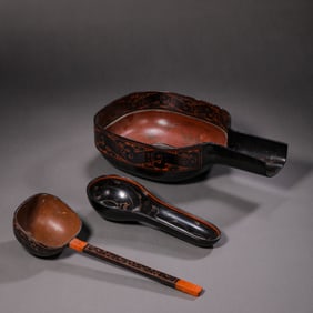 A group of Chinese Han Dynasty painted wooden vessels