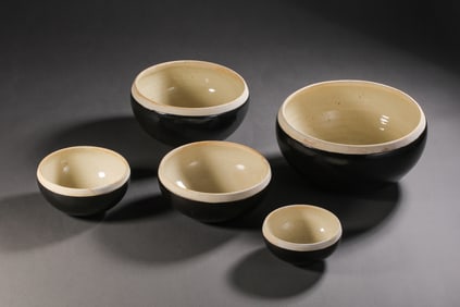 A set of black and white bowls from Gongxian kiln, Tang Dynasty, China
