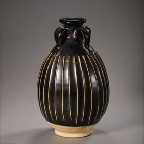 Chinese Northern Song Dynasty Cizhou kiln black glaze line four-handled bottle