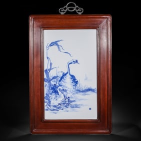 Blue and white porcelain print hanging screen by Wang Bu, a 20th century Chinese art master