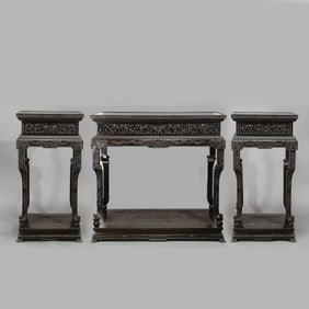 A set of three red sandalwood altar tables from the Qing Dynasty, China