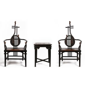 A set of Chinese Qing Dynasty rosewood Pipa chairs