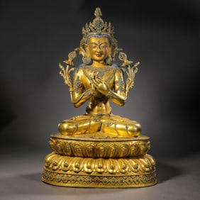 Chinese Qing Dynasty Gilded Bronze Buddha Seated Figure