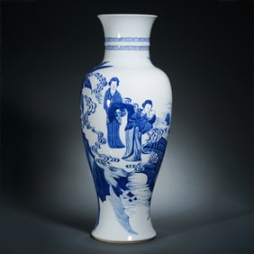 Chinese Qing Dynasty Blue and White Figure Story Pattern Appreciation Vase