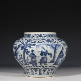 Chinese Yuan Dynasty Blue and White Character Story Jar
