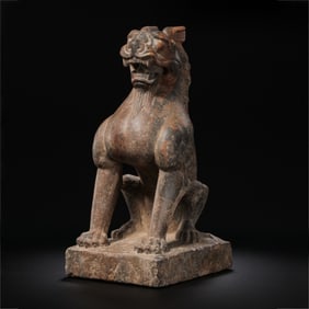 Chinese Tang Dynasty Stone Lion Seated Statue