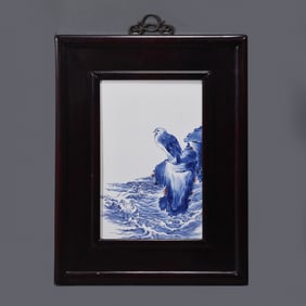 Blue and white porcelain print hanging screen by Wang Bu, a 20th century Chinese art master