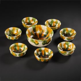 set of Chinese Tang Dynasty tri-color seven-star cups