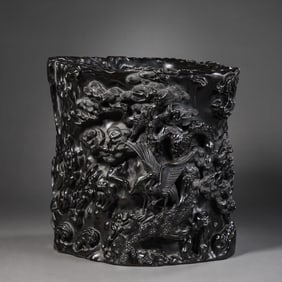 Chinese Qing Dynasty Woodcarving Brush Holder