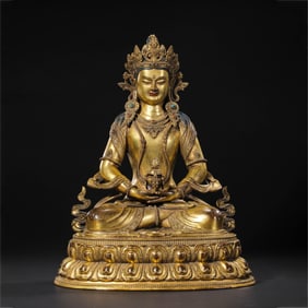 Chinese Qing Dynasty Gilded Bronze Buddha Seated Figure