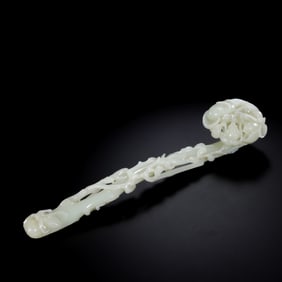 Chinese Qing Dynasty Hetian white jade carving Ruyi ornaments