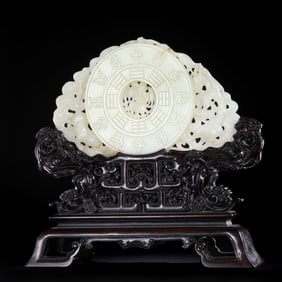 Chinese Qing Dynasty Hetian White Jade Bi Screen