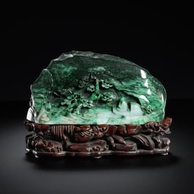 A Chinese jadeite carved mountain-shaped ornament from the Qing Dynasty