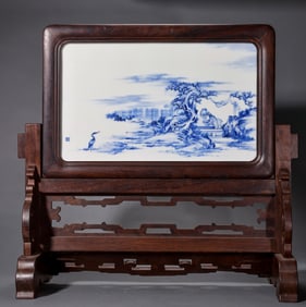 Blue and white porcelain panel painting by Wang Bu, a 20th century Chinese art master