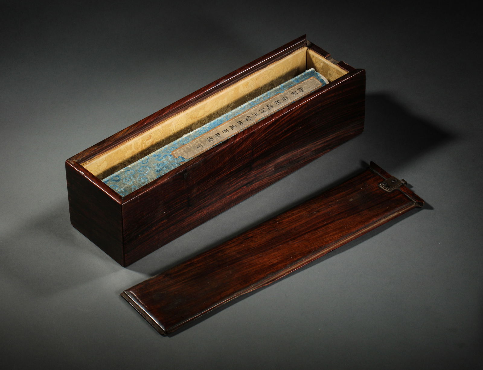 "Imitation of Wang Meng's Painting of Pine Cliff and Moss Steps" by Dong Bangda: L. 217.5 cm. W. 31 cm.