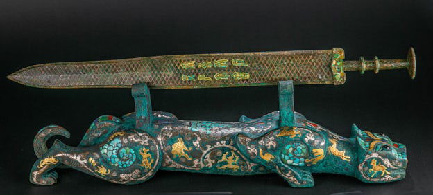 Chinese Warring States Period Inlaid Gold and Silver Auspicious Beast Sword