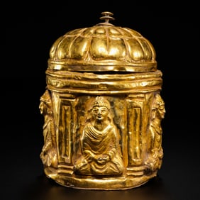 Ancient Persian culture pure gold Buddha statue lid jar