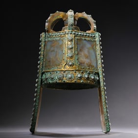 Chinese Warring States Period Agate Bronze Hat Crown