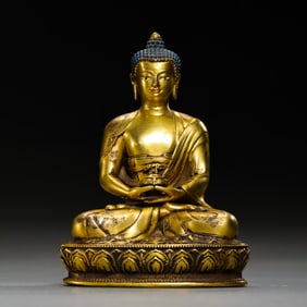 A Chinese gilt bronze statue of Sakyamuni Buddha from the Yongle period of the Ming Dynasty