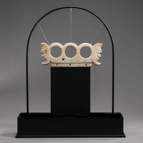 Chinese Neolithic Hongshan Culture Chicken Bone White Jade Three-Hole Double-Headed Vessel