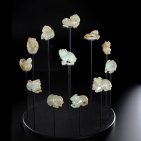 Chinese Qing Dynasty Hetian Jade Zodiac