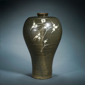 Korean Goryeo Celadon Plum Vase with Floral Pattern